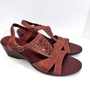 Clarks Bendables Slingback Wedge Sandals Womens Size 9 Red Leather Comfort